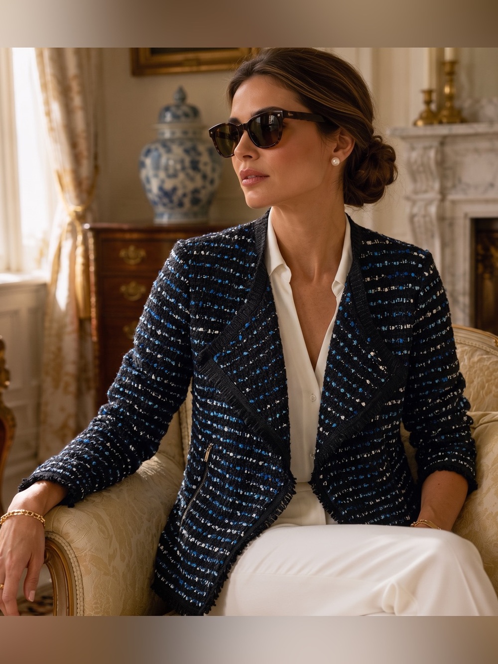 WHBM Tweed Open Drape Blazer